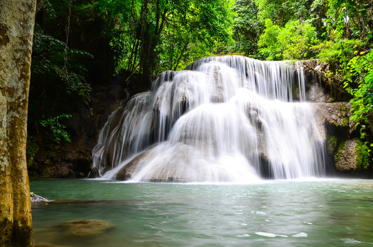 Deep forest Waterfall in Kanchanaburi, Thailand © Zenzeta