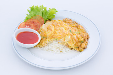 Pork omelet with Vegetable & Thai jasmine rice © watthano
