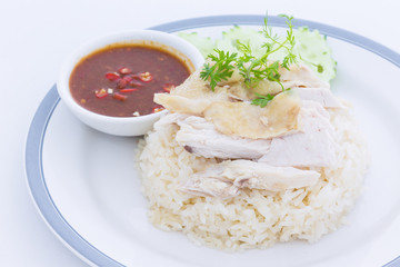Steamed chicken with rice and spicy sauce