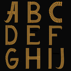 Gold Alphabet Letters Uppercase A - J on black background isolat