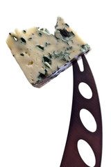 cheese and knife  isolated on white