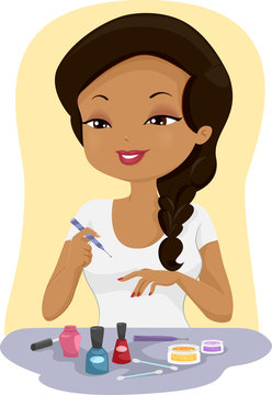 woman painting nails, cartoon style clip art preview