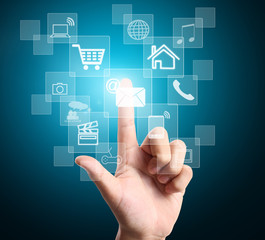 hand pressing  social buttons