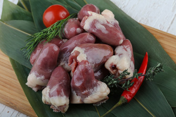 Raw chicken hearts