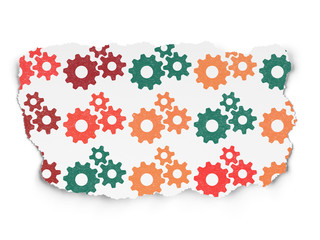 Web development concept: Gears icons on Torn Paper background