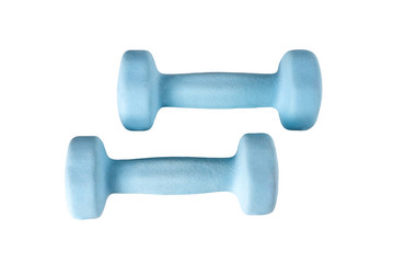 Two blue dumbbells isolated on white background.
