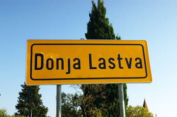 The sign on the entrance to the city Donja Lastva (Montenegro)