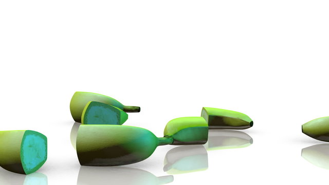 Hyperreal scene featuring 3D halved bananas rotating against a white background.
