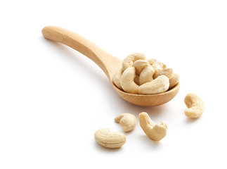 Cashew Nuts on wooden spoon