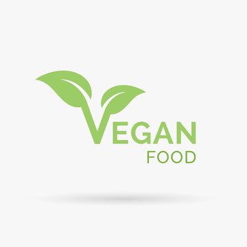 Vegan icon design. Vegan symbol design. Vegan food sign with letter 'V' and leaf icon. Vector illustration.
