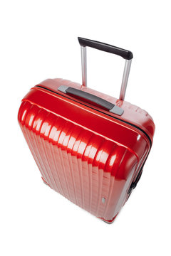 red carbon suitcase isolated on white