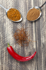 oriental asian indian spices chili saffron strings kurkuma powder