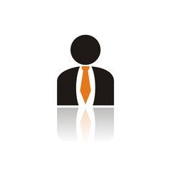 Icono de hombre de negocios con una corbata sobre fondo blanco con reflejo