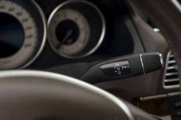 Fototapeta na wymiar Car speedometer. Close up image of car dashboard. Interior detail.