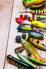 Fishing gear on white background