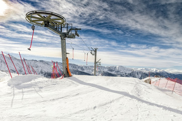 Ski lift in Andorra mountain skiing resort, Grandvalira