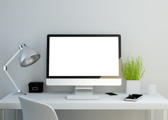 modern clean workspace with blank screen