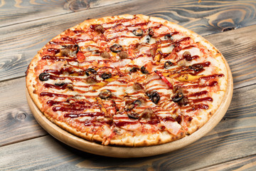 Pizza On An Old Wooden Desk