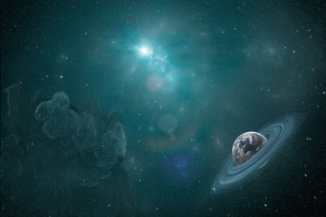 Astronomy scene with planet, nebula and stars in space