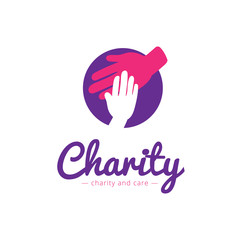Vector clean charity center logo. Hospital logotype with hands