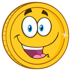 Smiling Golden Coin Cartoon Character For Business And Finance Concepts