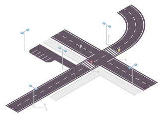 Road, street traffic, info graphic, junction crossway on white. Illustration of crossroads main and side road. Pictogram of city situation set for driving school. Flatten isolated master vector icon.