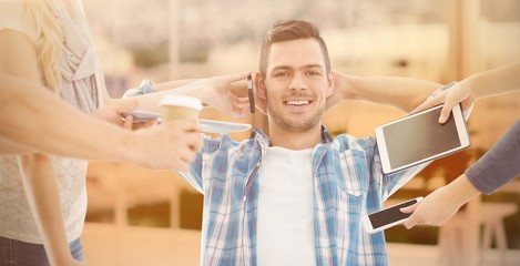 Composite image of portrait of smiling man