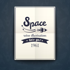 Space retro poster, vector illustration