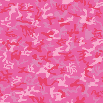 Seamless pink and red colored military camouflage pattern - Vector and illustration