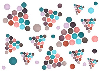 движение групп частиц, на белом фоне. изображены в виде разноцветных шариков. Вектор.