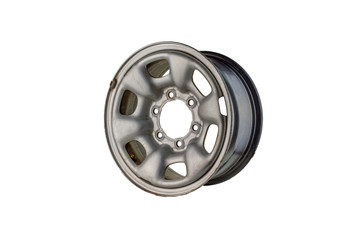 aluminium steel wheel against white background