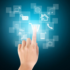 hand pressing  social buttons