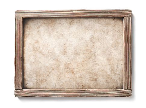 old parchment in rustic frame