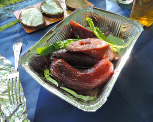 sausages with salad
