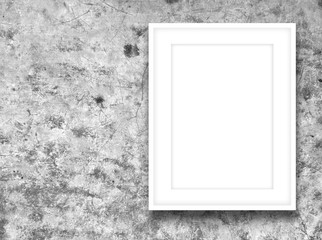 Close-up of one white picture frame on scratched metal background