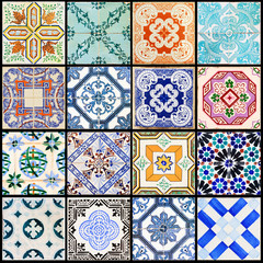 Beau collage de toutes sortes de tuiles différentes des maisons de Lisbonne, Portugal