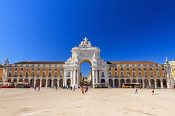 Fototapeta na wymiar View on the gate on the Commerce square (Praca do Comercio) in Lisbon, Portugal