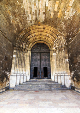 Entrance door of the Lisbon Cathedral in Lisbon, Portugal