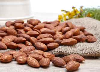 Seeds, almonds, sack.