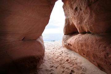 The view from the sandstone cave to the sea.