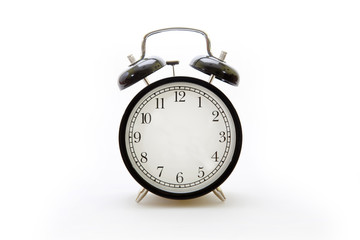 Alarm clock in retro style on the white background