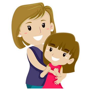 Illustration of Mother Hugging her Daughter
