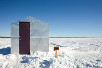 Ice Shanty with Funny Sign
