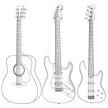 Three guitars: bass, electro and acoustic.