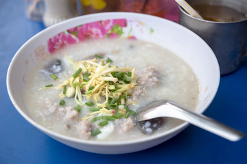 Boiled rice pork or mush