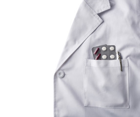 Gown white doctor with pills background