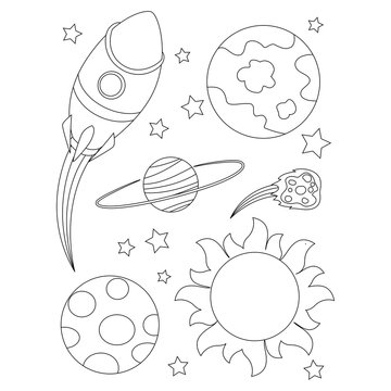 Coloring Book Outlined Outer Space Elements