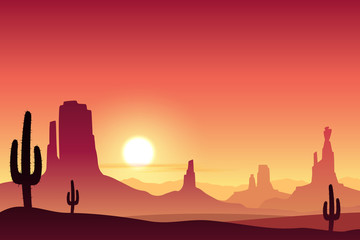 Obraz premium A Desert Landscape with Mountains and Sunset, Sunrise.