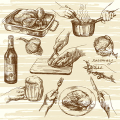 Cooking process. Hand drawn vector illustration.