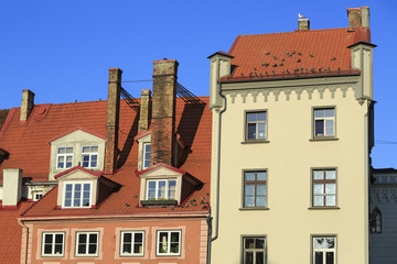 Fototapeta na wymiar Old residential house on Livu square. Old Riga, Latvia.